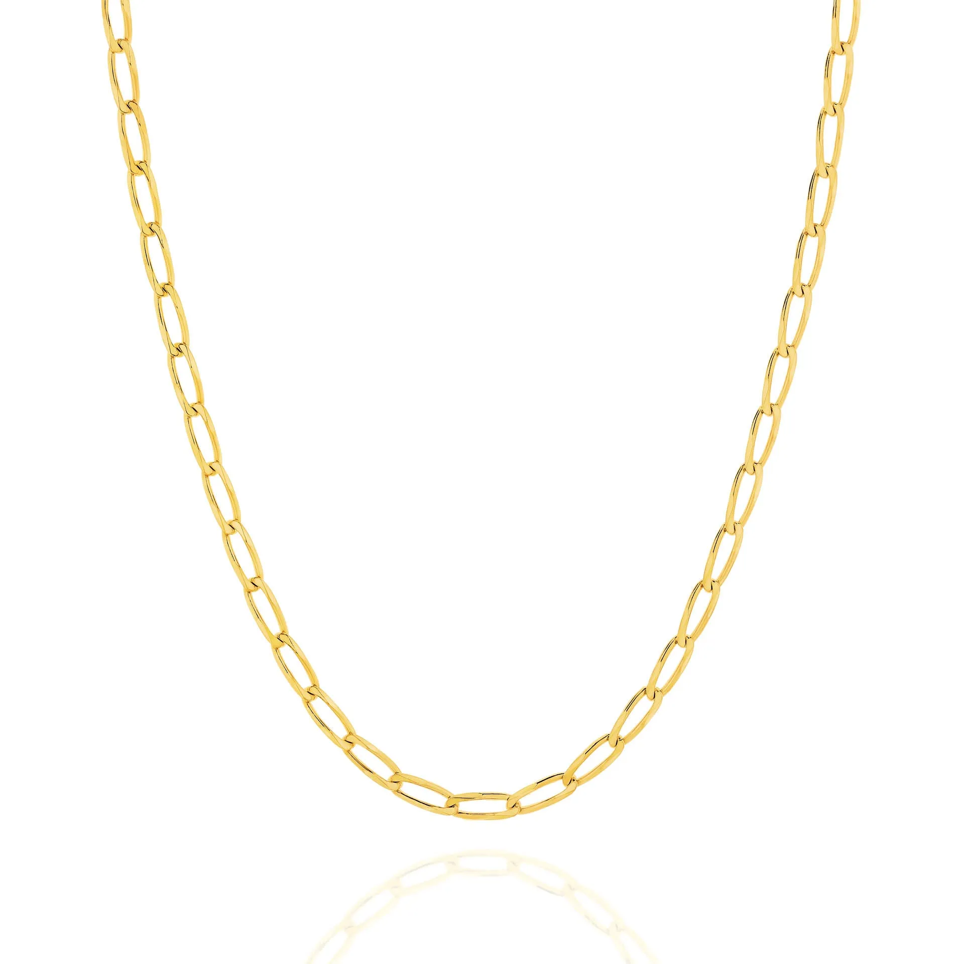 Flat Curb Long 3.56mm Solid Yellow Gold Chain