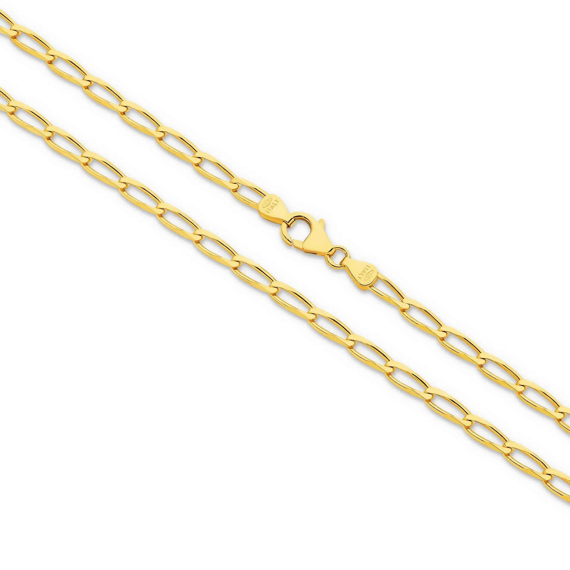 Flat Curb Long 3.56mm Solid Yellow Gold Chain
