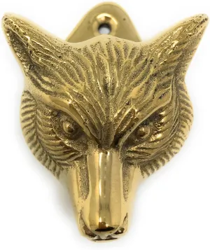 Fox Head Mini Door Knocker Textured Brass, 2.5 Inches Tall