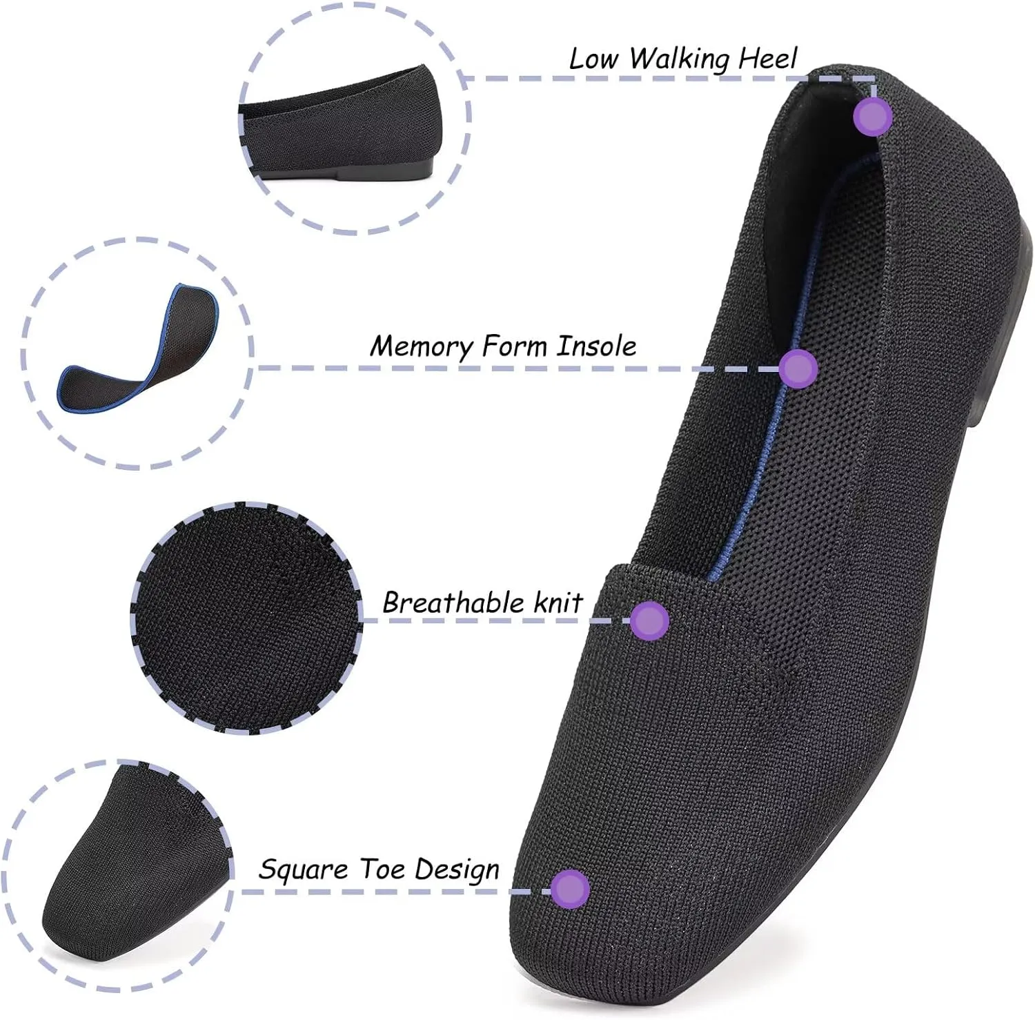 Frank Mully Women's Loafer Flats Square Toe Comfortable Office Work Shoes, Cute Penny Loafer Slip On Walking Driving Shoes