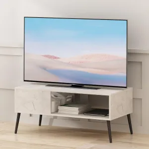 Furinno Claude Mid Century Style TV Stand for TV up to 40 with Wood Legs, Marble White