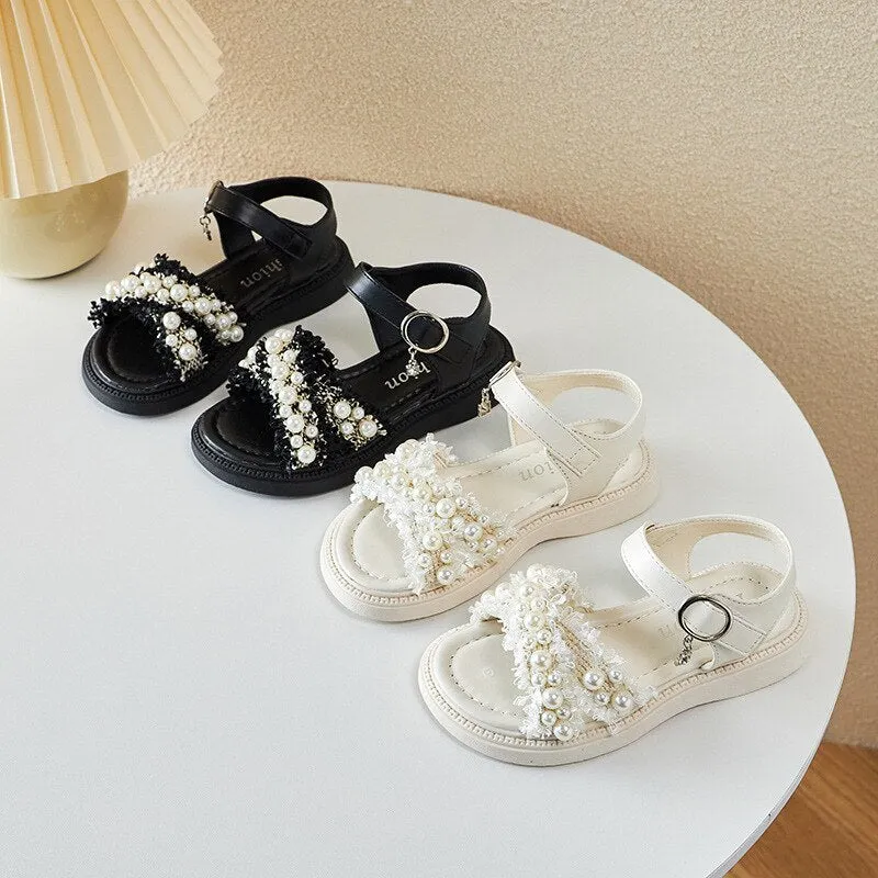 Girls Sandals Summer Princess Children White Sandals Pearl Platform