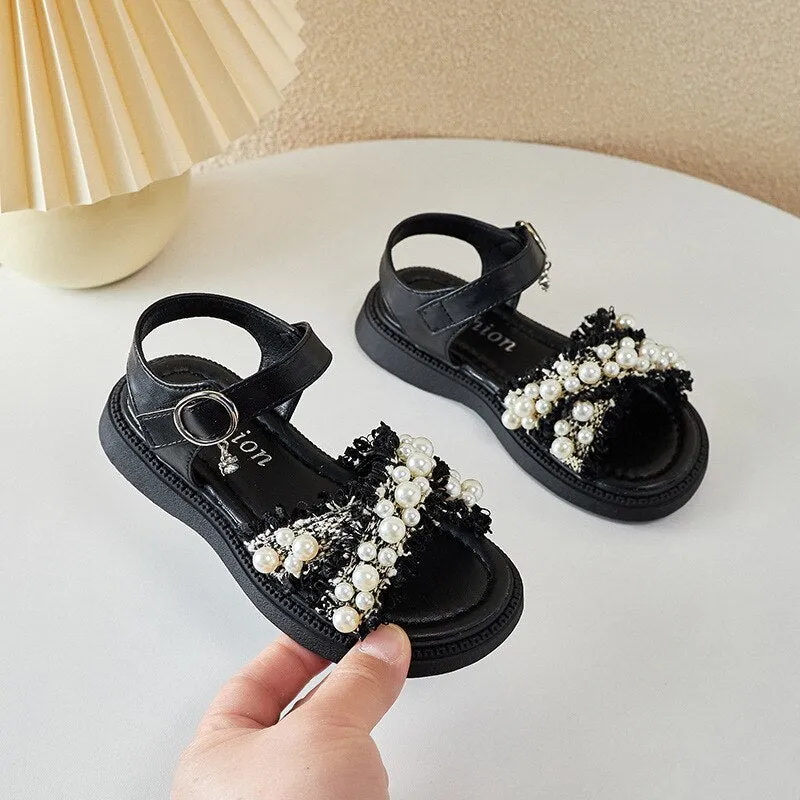 Girls Sandals Summer Princess Children White Sandals Pearl Platform