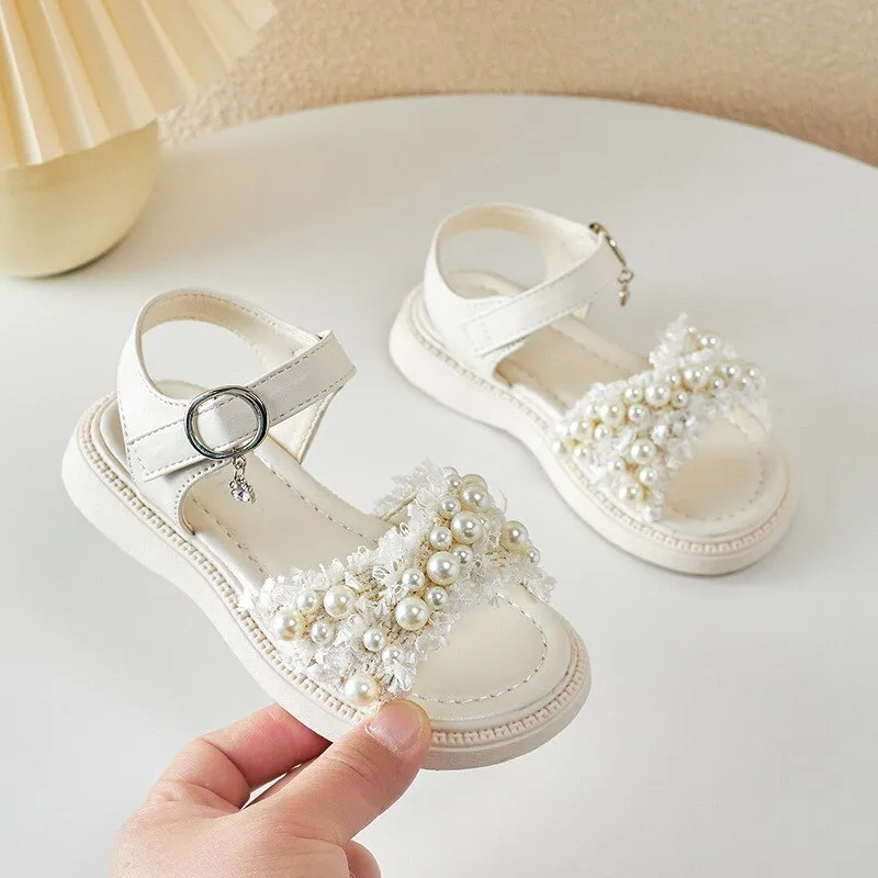 Girls Sandals Summer Princess Children White Sandals Pearl Platform