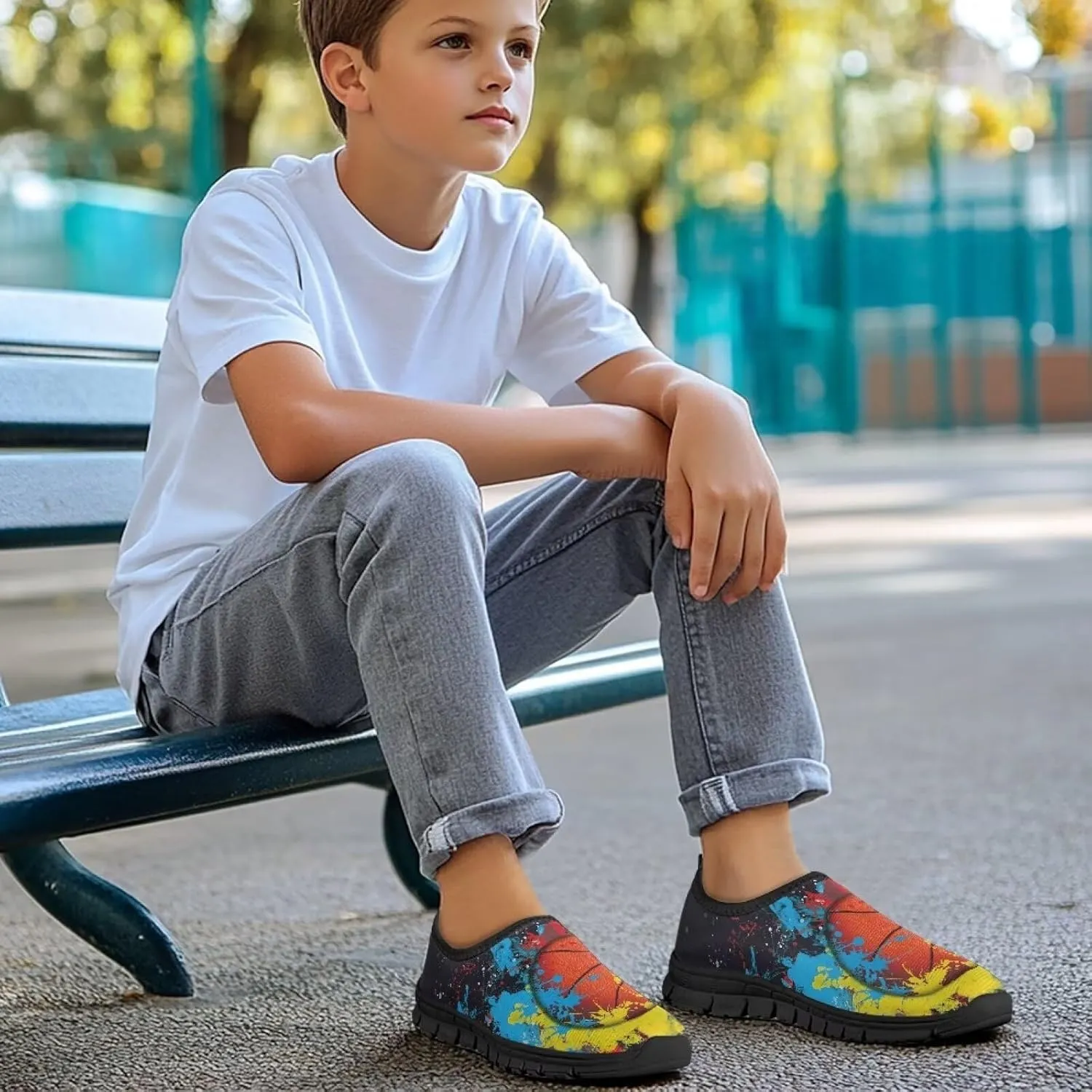 GOSTONG Boys Slip On Loafers Kids Low Top Non Slip Casual Fashion Shoe Outdoor Soft Sports Walking Hiking Shoes Black Sole Size 11-15