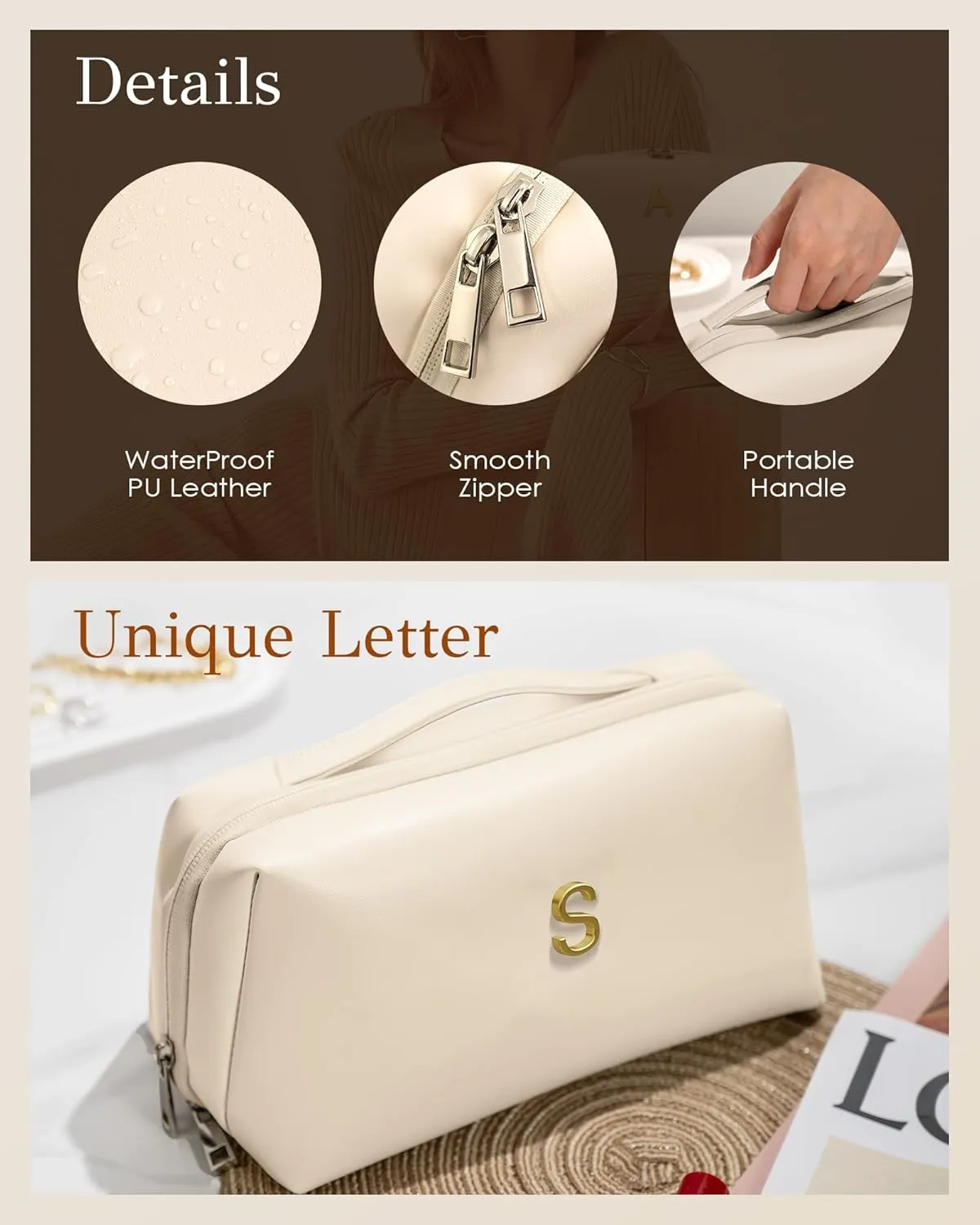 Graduation Gifts - Initial Makeup Bag for Women Girls, Bridesmaid Gifts, Thank You Gifts Idea, Gifts for Women, Large Capacity & Wide Open Cosmetic Toiletry Bags, Friends Gift
