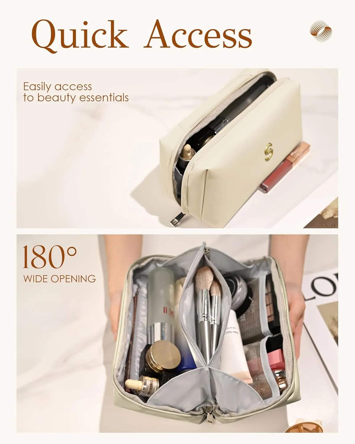Graduation Gifts - Initial Makeup Bag for Women Girls, Bridesmaid Gifts, Thank You Gifts Idea, Gifts for Women, Large Capacity & Wide Open Cosmetic Toiletry Bags, Friends Gift