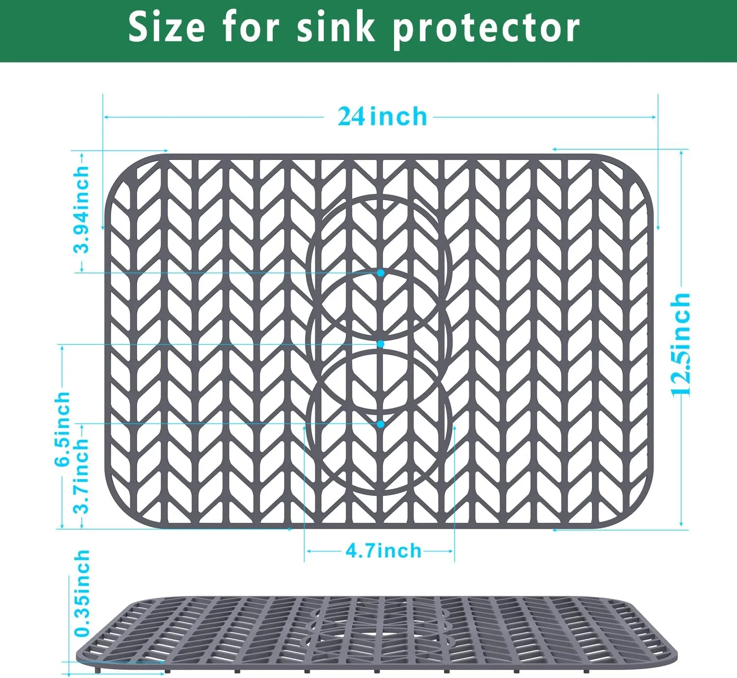 GUUKIN Sink Protectors for Kitchen Sink 19x13 & 24x12.5 & 13x11 & 26x14 & 28x14 & 29x15, Large Silicone Mats Grid for Bottom of Farmhouse Stainless Steel (24x12.5 with 3 Reserved Holes)