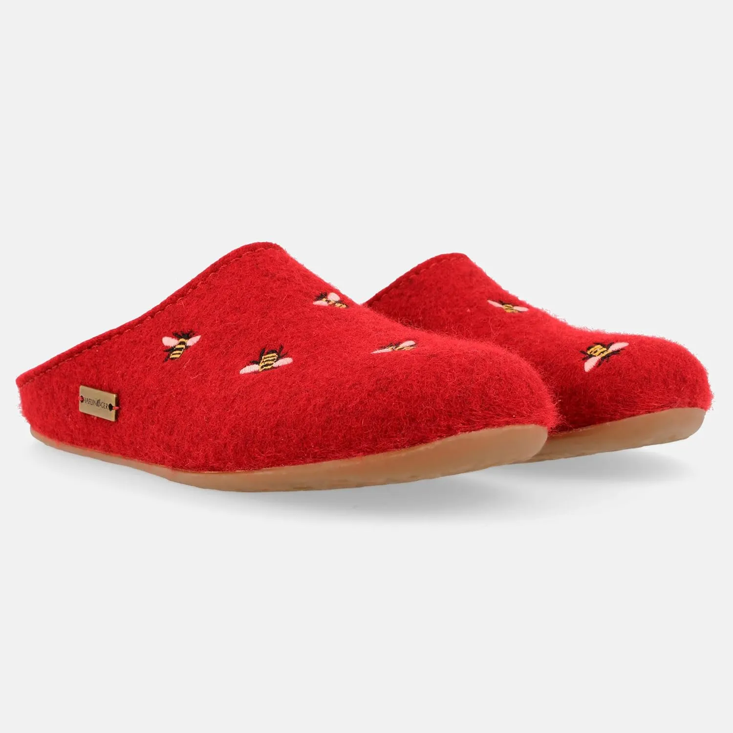 HAFLINGER Api Wool Felt Bee Motif Womens Slip On Mule Slippers Unisex