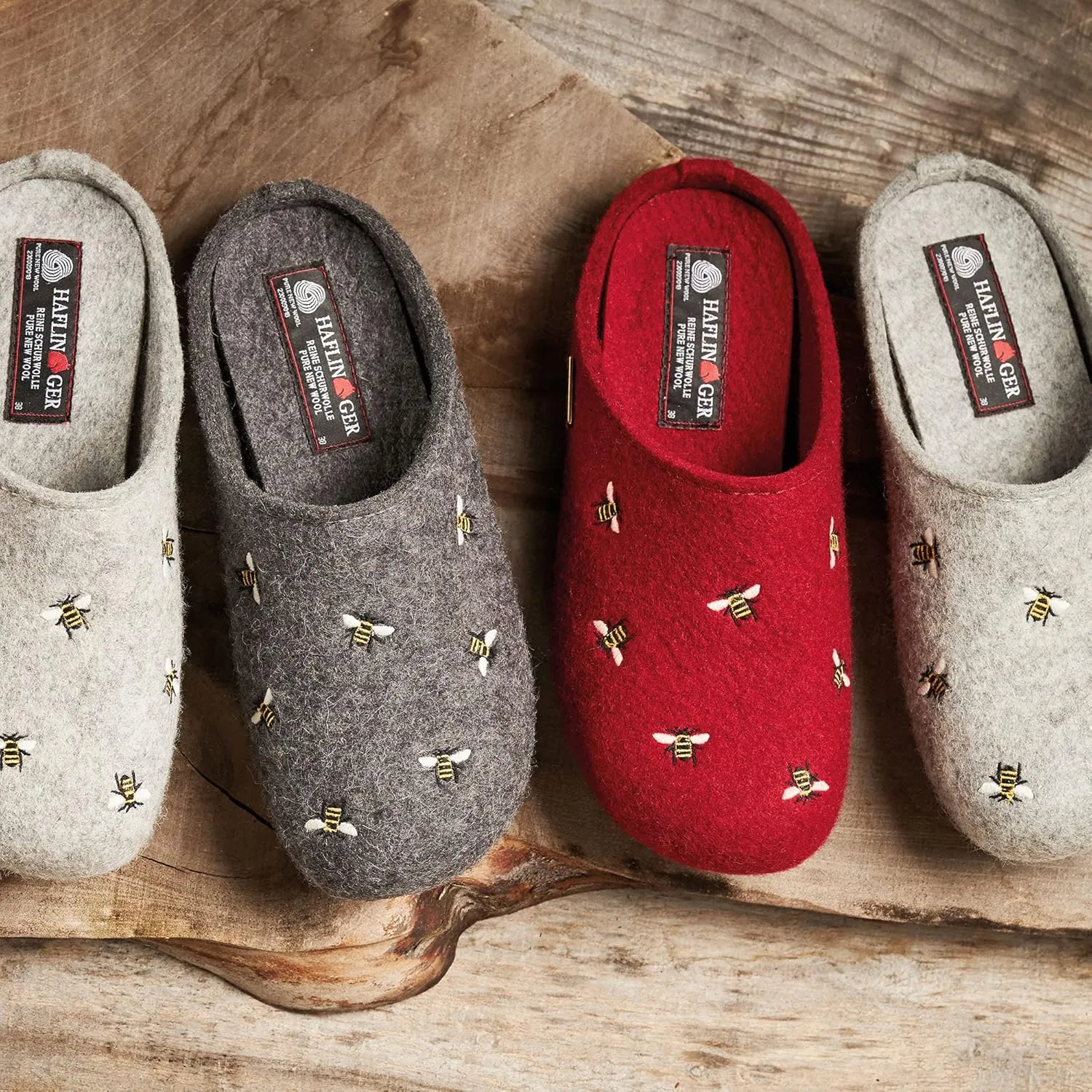 HAFLINGER Api Wool Felt Bee Motif Womens Slip On Mule Slippers Unisex