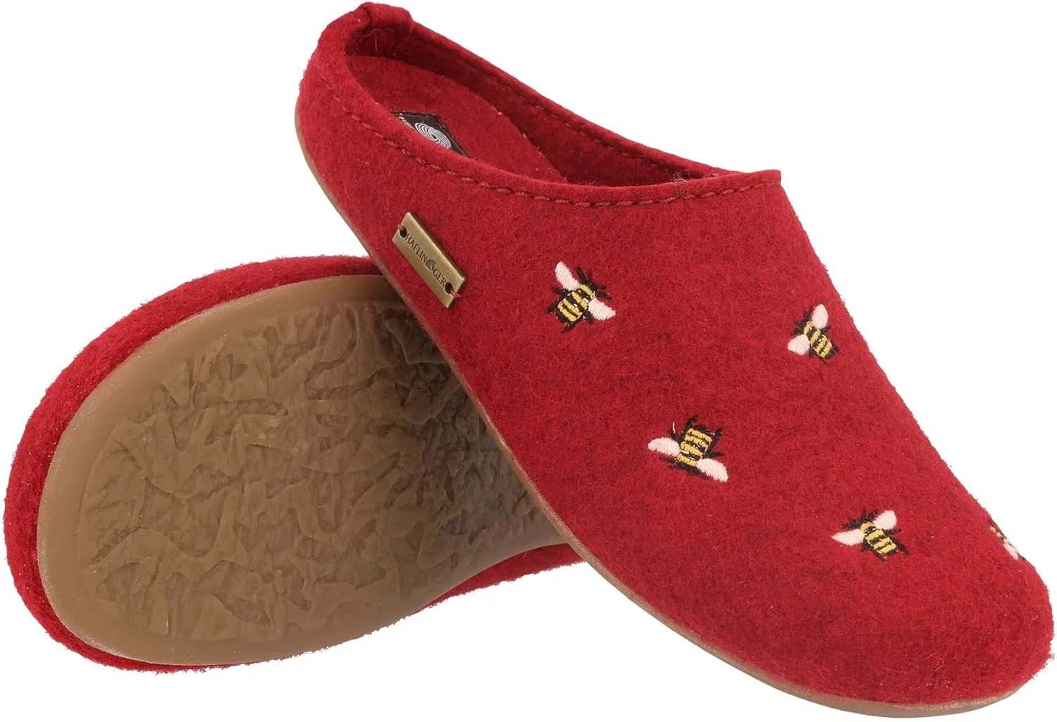 HAFLINGER Api Wool Felt Bee Motif Womens Slip On Mule Slippers Unisex