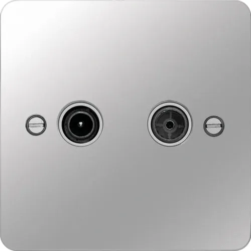 Hager WFDXPSW Sollysta Flat Plate TV & FM/DAB Outlet - Polished Steel   White Insert