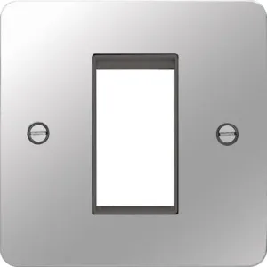 Hager WFP1EUPSB Sollysta Flat Plate Single Euro Style Module Faceplate - Polished Steel  Black Insert