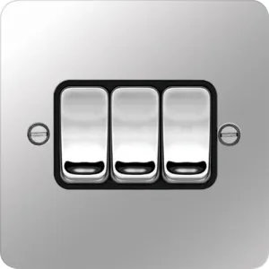 Hager WFPS32PSB Sollysta Flat Plate 10AX 3 Gang 2 Way Wall Switch - Polished Steel   Black Insert