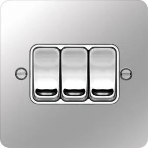 Hager WFPS32PSW Sollysta Flat Plate 10AX 3 Gang 2 Way Wall Switch - Polished Steel   White Insert