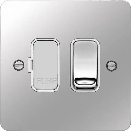 Hager WFSSU83PSW Sollysta Flat Plate 13A Fused Connection Unit Switched - Polished Steel   White Insert