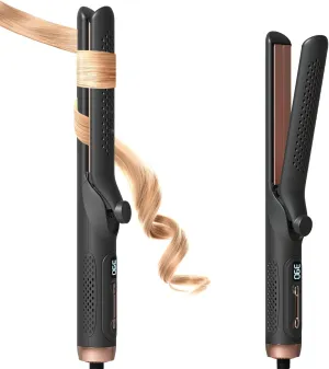 Hair Straightener and Curler 2-in-1, 360° Airflow Styler Curling Iron, 1.25 Inch Curling Wand, 20 Million Negative Ion Hair Care, 5 Temps & Auto Off, Dual Voltage (Black)