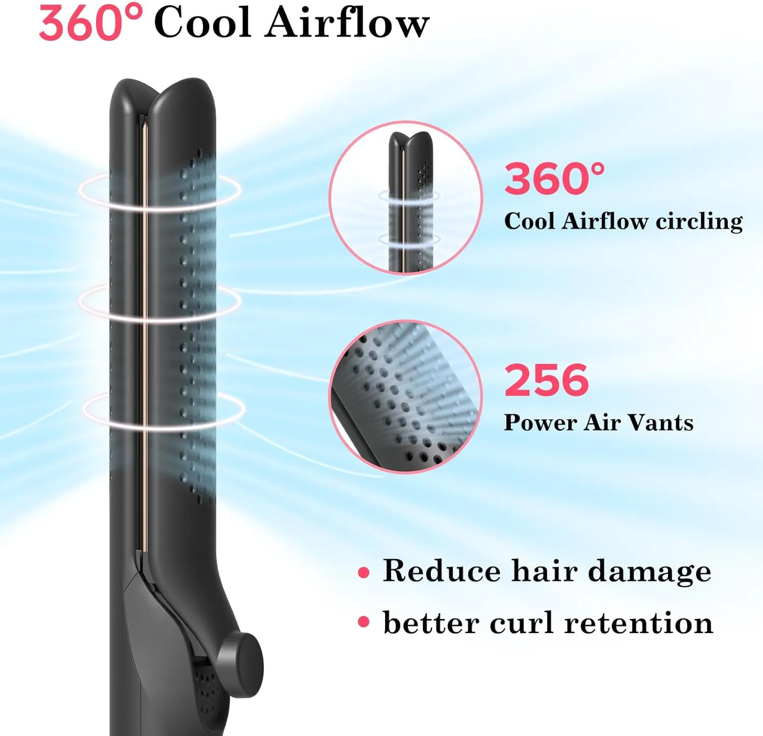 Hair Straightener and Curler 2-in-1, 360° Airflow Styler Curling Iron, 1.25 Inch Curling Wand, 20 Million Negative Ion Hair Care, 5 Temps & Auto Off, Dual Voltage (Black)