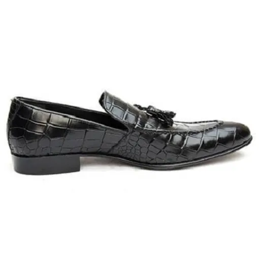 Handmade Black Crocodile Embossed Leather Loafer Shoes