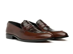 Handmade Brown Crocodile Leather Moccasins for Men