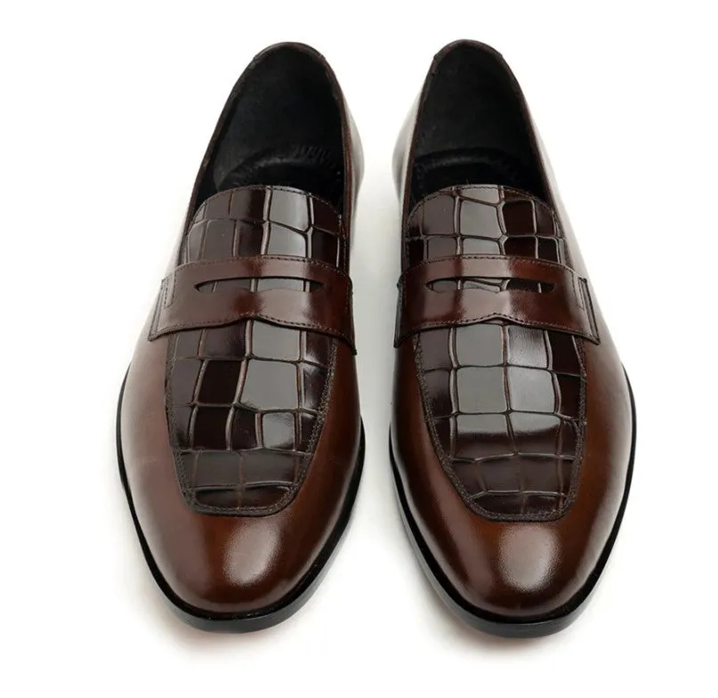 Handmade Brown Crocodile Leather Moccasins for Men
