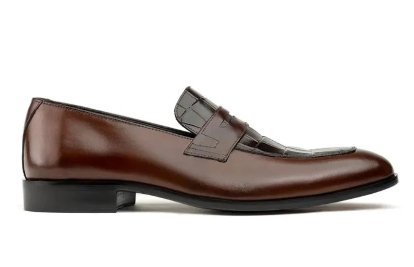 Handmade Brown Crocodile Leather Moccasins for Men