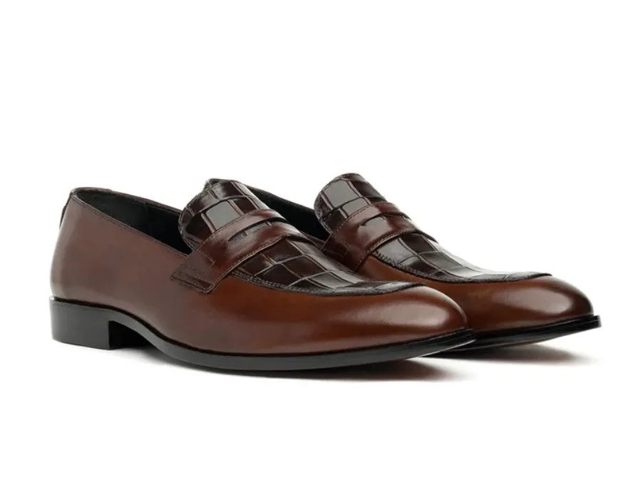 Handmade Brown Crocodile Leather Moccasins for Men