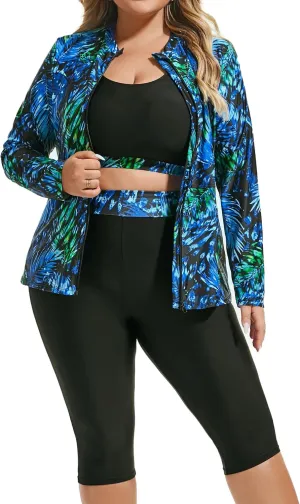 Hanna Nikole Women 3 Pieces Plus Size Rash Guard Swimwear Sun Protection Surfing Bathing Suits Long Sleeve Swimsuits