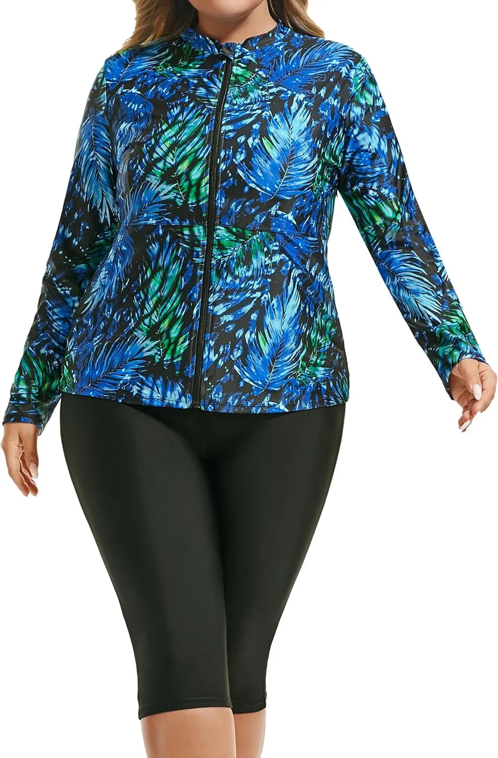 Hanna Nikole Women 3 Pieces Plus Size Rash Guard Swimwear Sun Protection Surfing Bathing Suits Long Sleeve Swimsuits