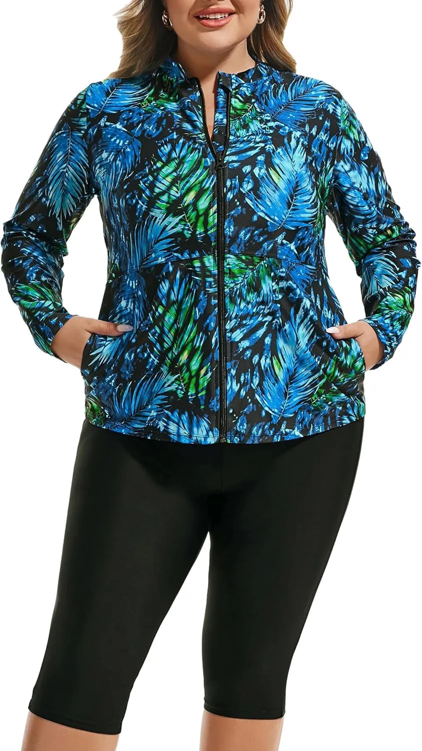 Hanna Nikole Women 3 Pieces Plus Size Rash Guard Swimwear Sun Protection Surfing Bathing Suits Long Sleeve Swimsuits