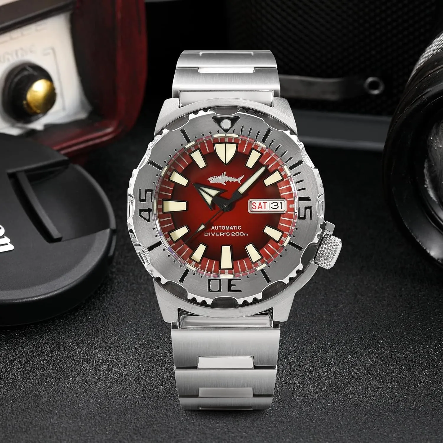 Heimdallr Watches for Men, NH36A Automatic Wristwatch 200M Diving Watch Sapphire Crystal Luminous Mens Watch with 316L Stainless Steel Bracelet V2 Version