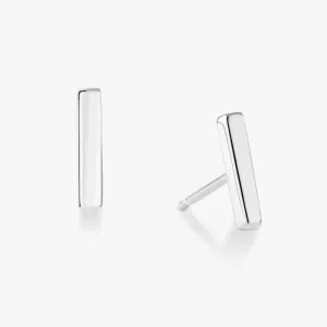 High Polished Flat Bar Stud Earrings in Sterling Silver
