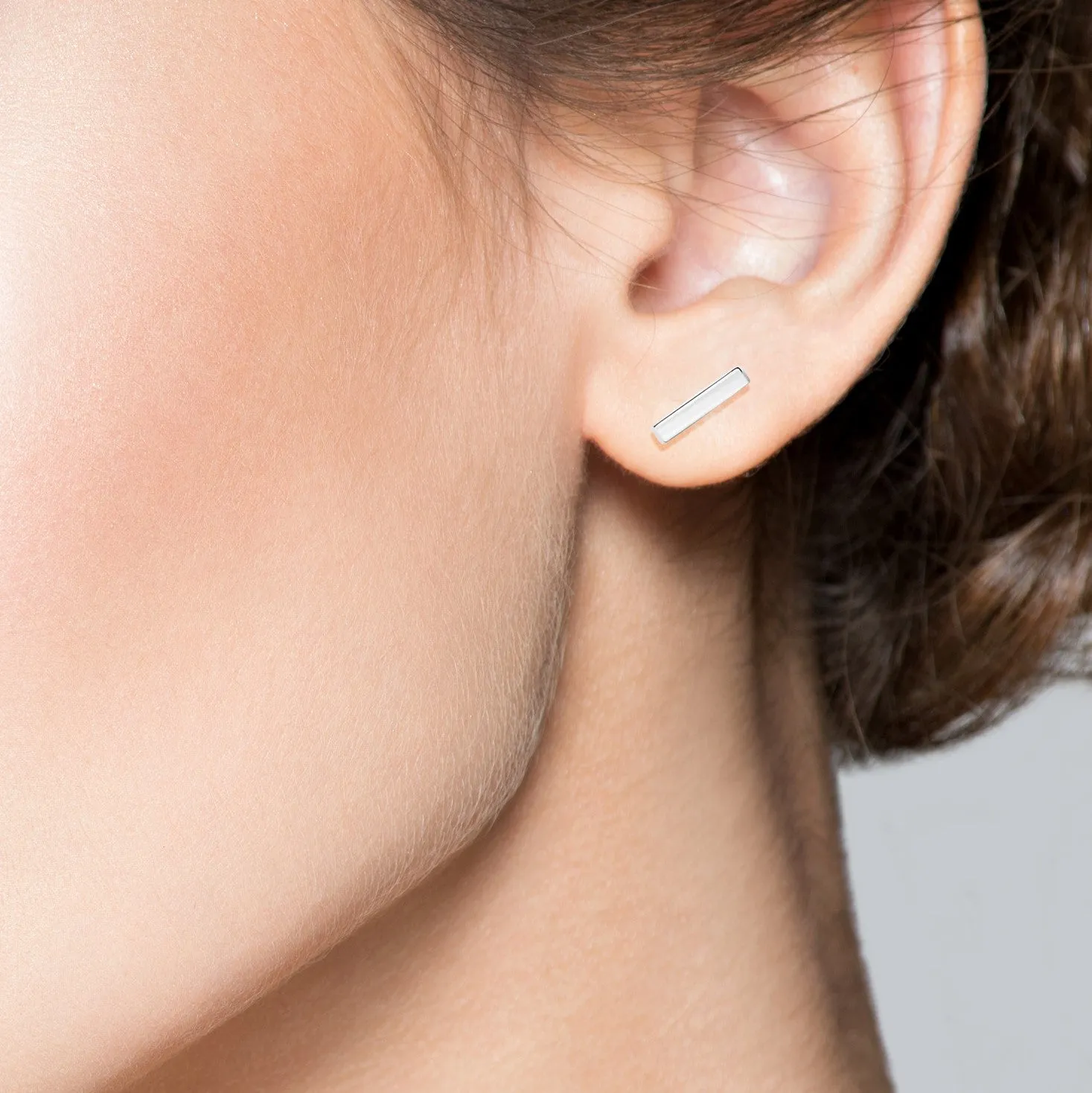 High Polished Flat Bar Stud Earrings in Sterling Silver