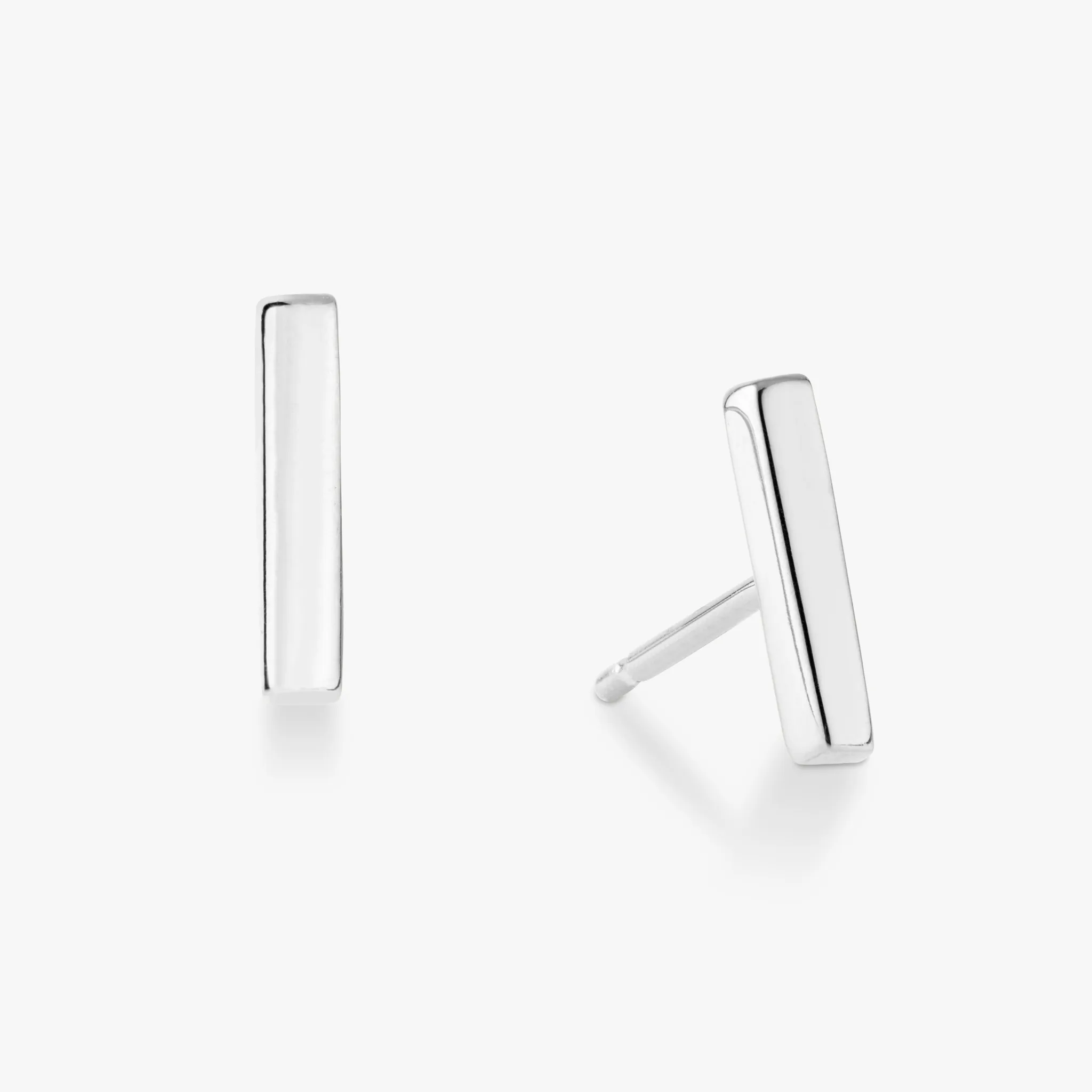High Polished Flat Bar Stud Earrings in Sterling Silver
