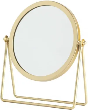 HIHELO Metal Makeup Mirror Round Decorative Mirror Desktop Mirror Makeup Mirror Home Desktop Dressing Mirror Single Mirror (Color : Brass)