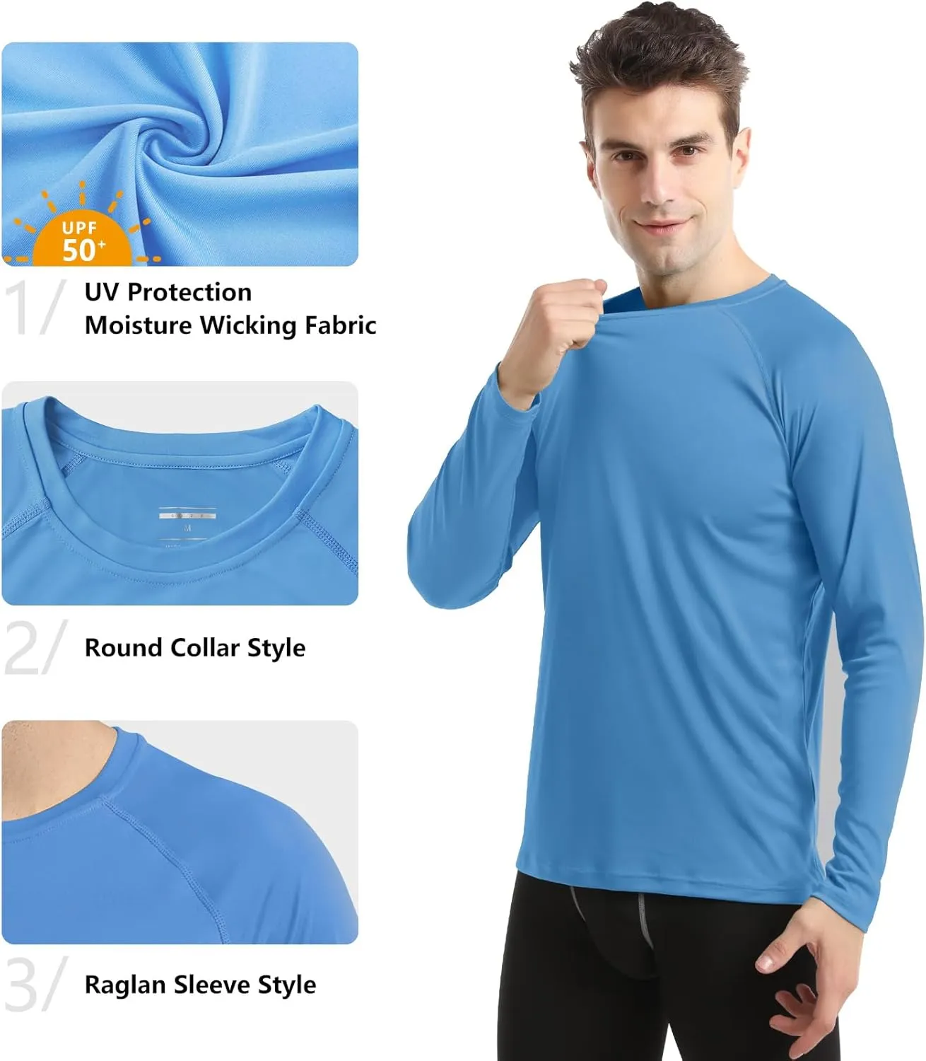 HISKYWIN Men's Long Sleeve Shirts Lightweight UPF 50  Sun Protection SPF Outdoor T-Shirts Fishing Hiking Running Tee Tops
