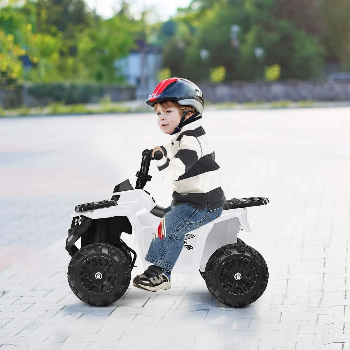 HONEY JOY Ride On ATV, 4-Wheels Quad Off-Road Vehicle for Kids, Skid-Resistant Tires for Sand Driving, Headlights, Music, 6V Battery Operated Ride On Toy Car for Baby Girl Boy (White)