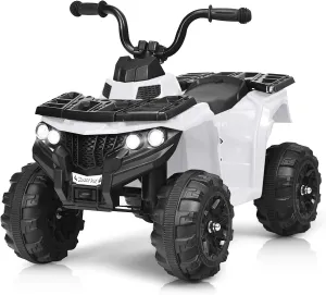 HONEY JOY Ride On ATV, 4-Wheels Quad Off-Road Vehicle for Kids, Skid-Resistant Tires for Sand Driving, Headlights, Music, 6V Battery Operated Ride On Toy Car for Baby Girl Boy (White)