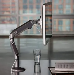 Humanscale M8 Adjustable Articulating Computer Monitor Arm - Two Piece Clamp On Mount with Base - Silver with Gray Trim