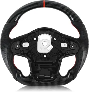 Hydro-Dip Carbon Fiber Steering Wheel For Toyota D-shaped Nappa Perforated Leather Flat-bottom Steering Wheel For Toyota GR Supra 2019-2022
