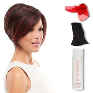 Ignite Wig Color 1BRH30 CHOCOLATE PRETZEL - Jon Renau Wigs Heat Resistant Women's Short Angled Cut Sleek Bob Lace Front SmartLace Natural Hairline Bundle with MaxWigs Hairloss Booklet