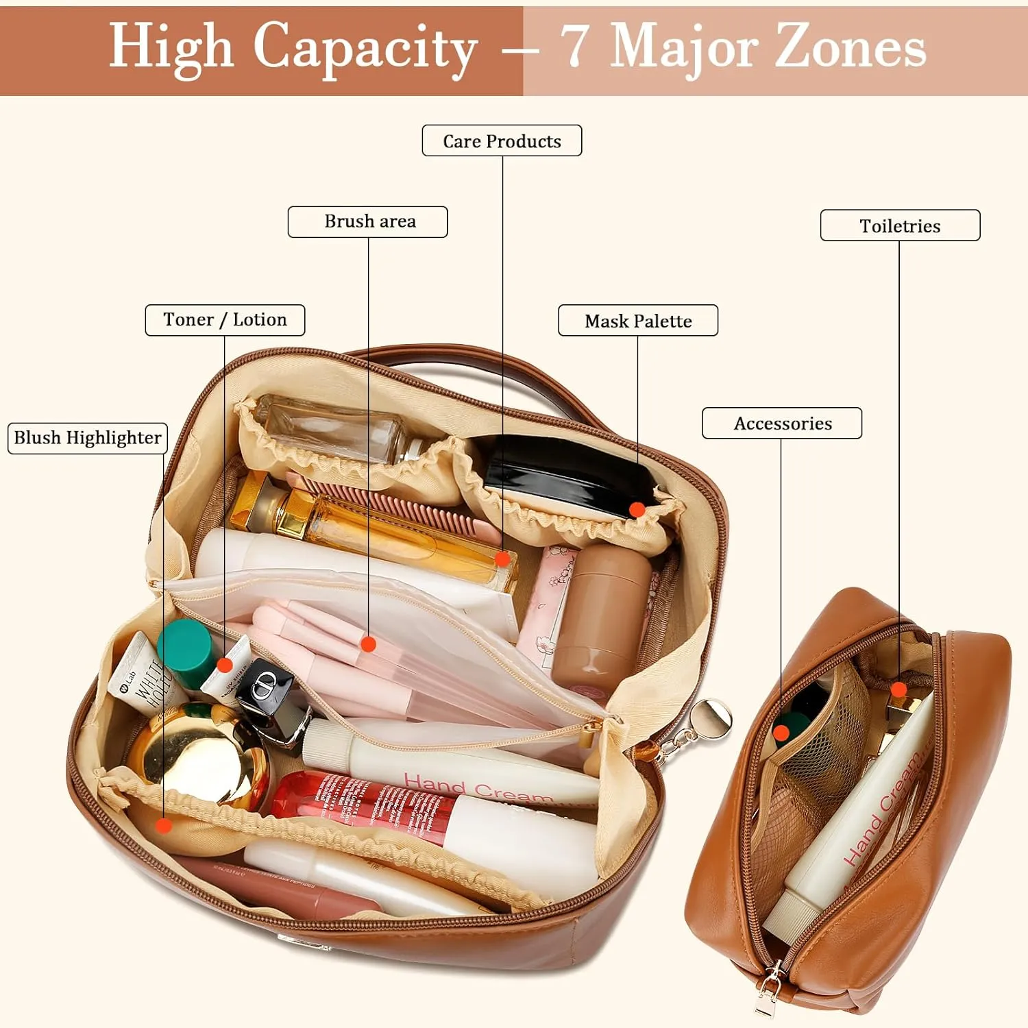 Initial Makeup Bag Set, Christmas Birthday Gifts for Women Mom Her Bridesmaid, Open Flat Travel Cosmetic Bag With Clear Divider and Handle(Brown,K)