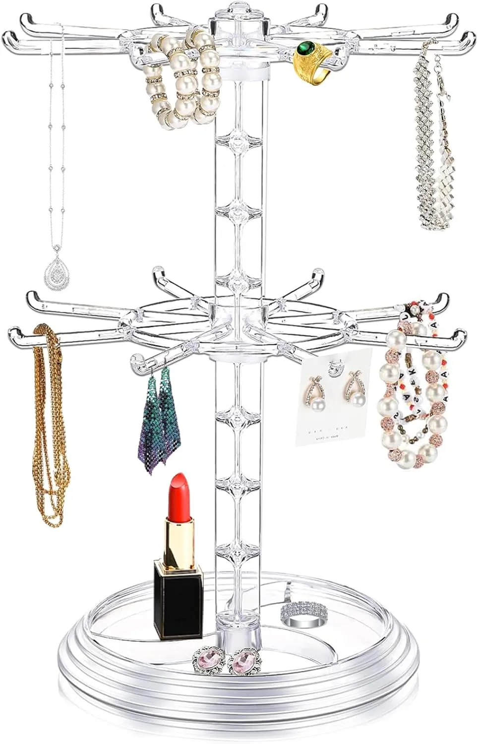 Jewelry Stand Organizer Rotating Necklace Holder Two Tiers Spinner Keychain Bracelets Display