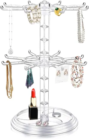 Jewelry Stand Organizer Rotating Necklace Holder Two Tiers Spinner Keychain Bracelets Display