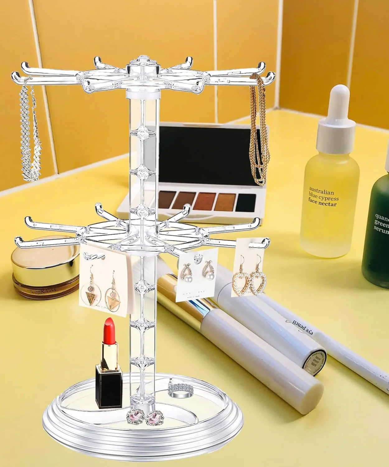 Jewelry Stand Organizer Rotating Necklace Holder Two Tiers Spinner Keychain Bracelets Display