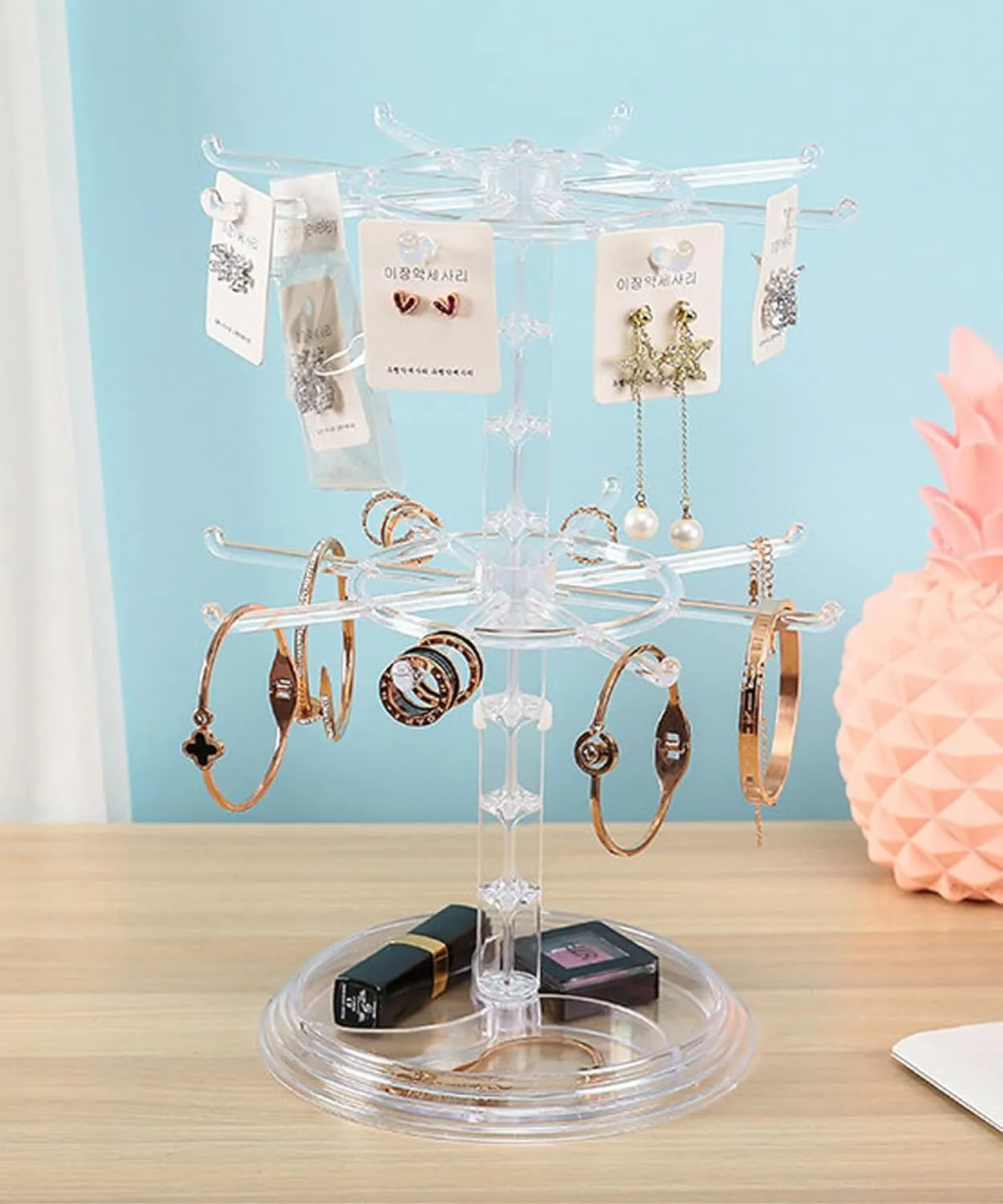 Jewelry Stand Organizer Rotating Necklace Holder Two Tiers Spinner Keychain Bracelets Display