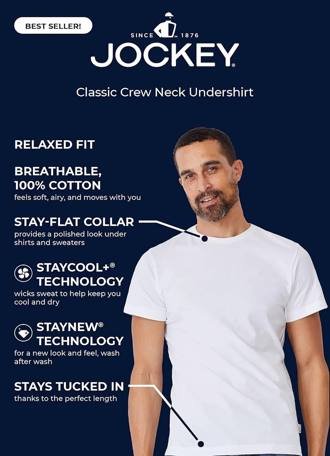 Jockey Men's Undershirt Classic Crew Neck Undershirt - 3 Pack