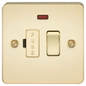 Knightsbridge FP6300NPB Flat Plate 13A Switched Fused Spur Unit   Neon - Polished Brass
