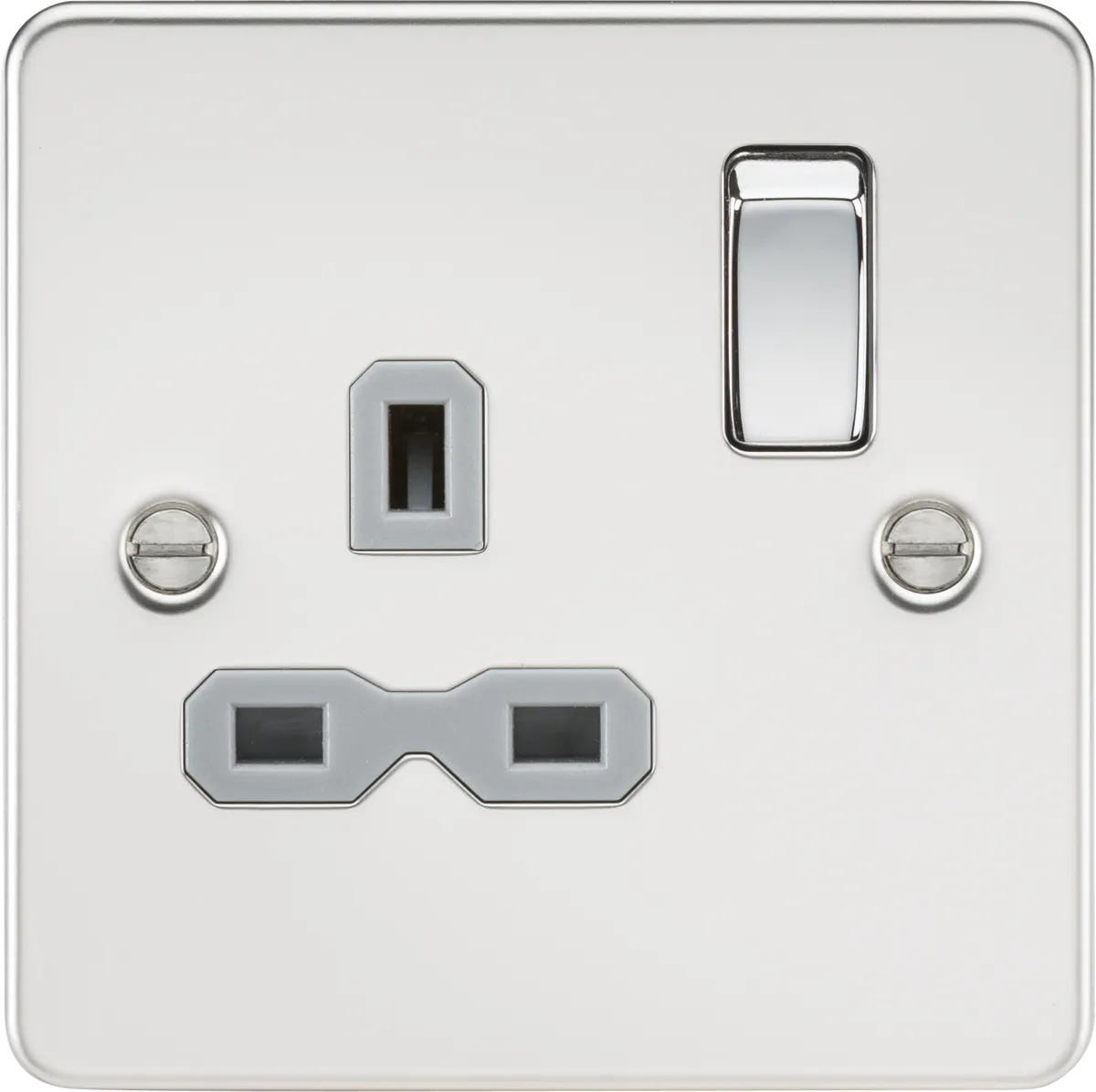 Knightsbridge FPR7000PCGx10 Flat Plate 13A 1G DP Switch Socket - Polished Chrome   Grey Insert (10 Pack)