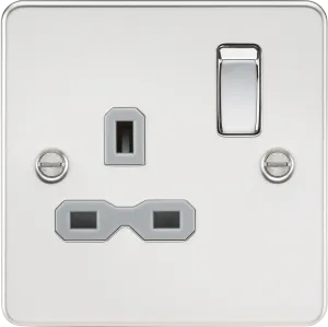 Knightsbridge FPR7000PCGx10 Flat Plate 13A 1G DP Switch Socket - Polished Chrome   Grey Insert (10 Pack)